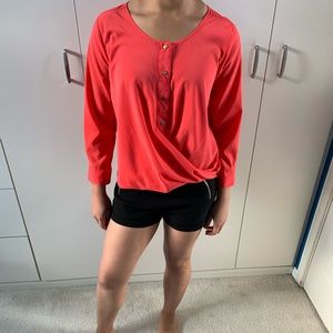 Coral Bebe Button Up Blouse with Open Back Cutout